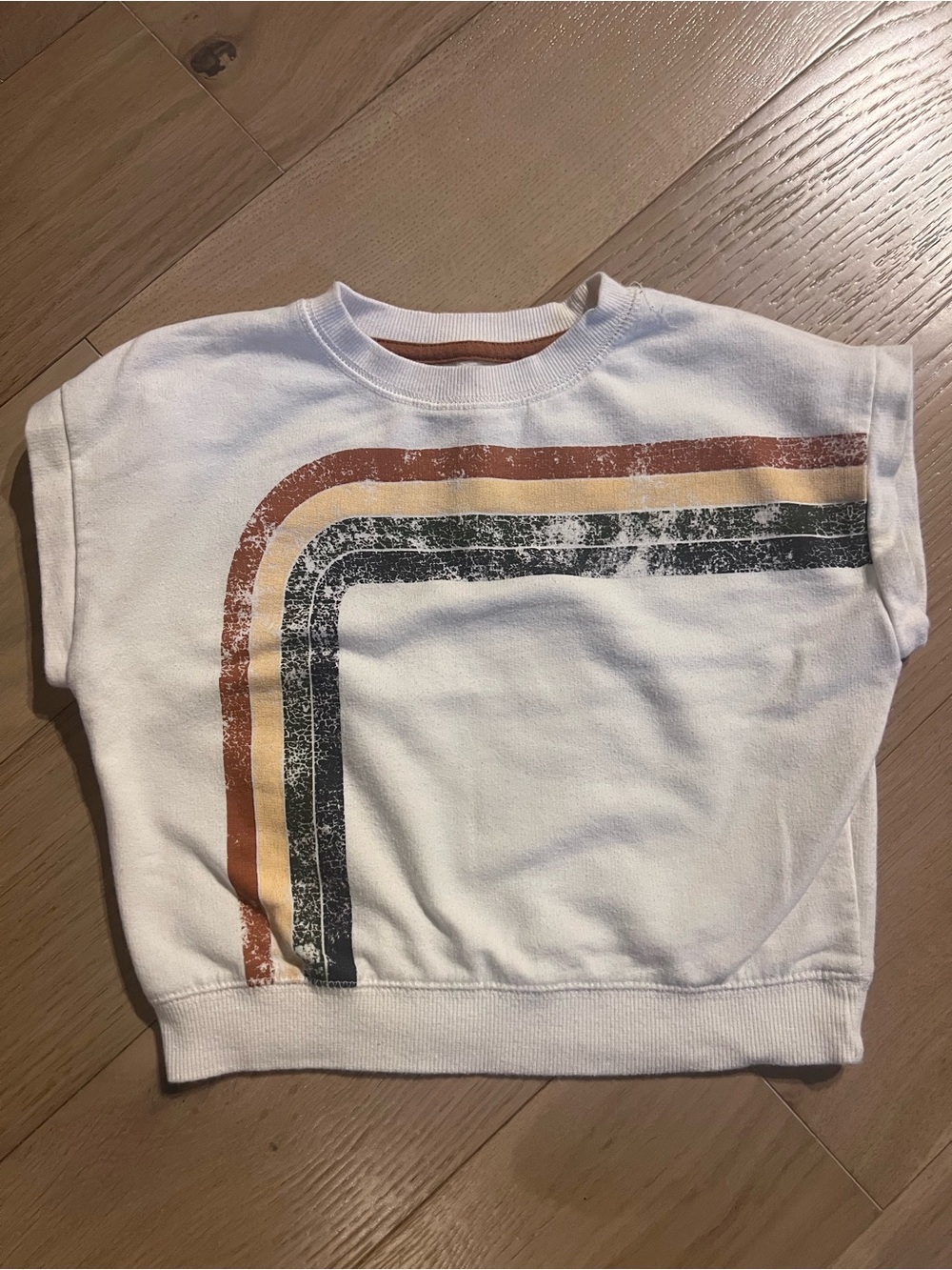 Kids White Short-Sleeve Sweatshirt with Retro Stripe